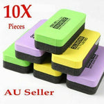 Pack of 10 magnetic whiteboard erasers in assorted pastel colors for chalk and drywipe use