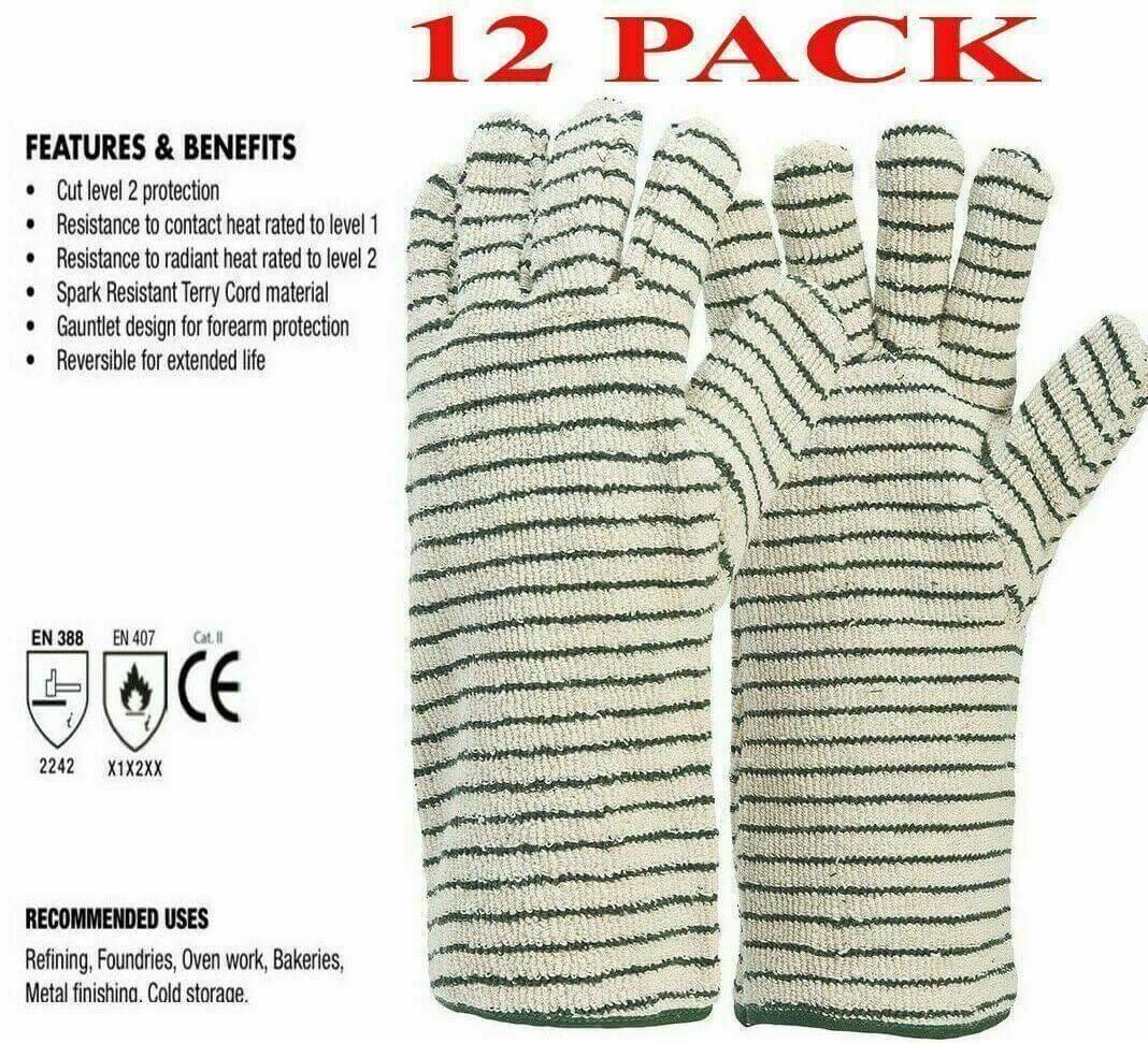 12 pack cut resistant terry cord gauntlet gloves for oven, bakery, industrial use