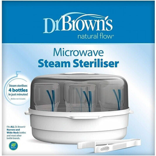 Dr Brown's Microwave Steam Steriliser AC057 + Tongs (Fits 4 Bottles)