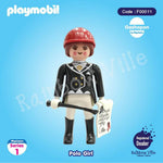 Playmobil Polo Girl figure in equestrian outfit with red helmet and riding crop