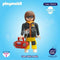 Playmobil teen figure with red radio, wearing sunglasses and yellow pants