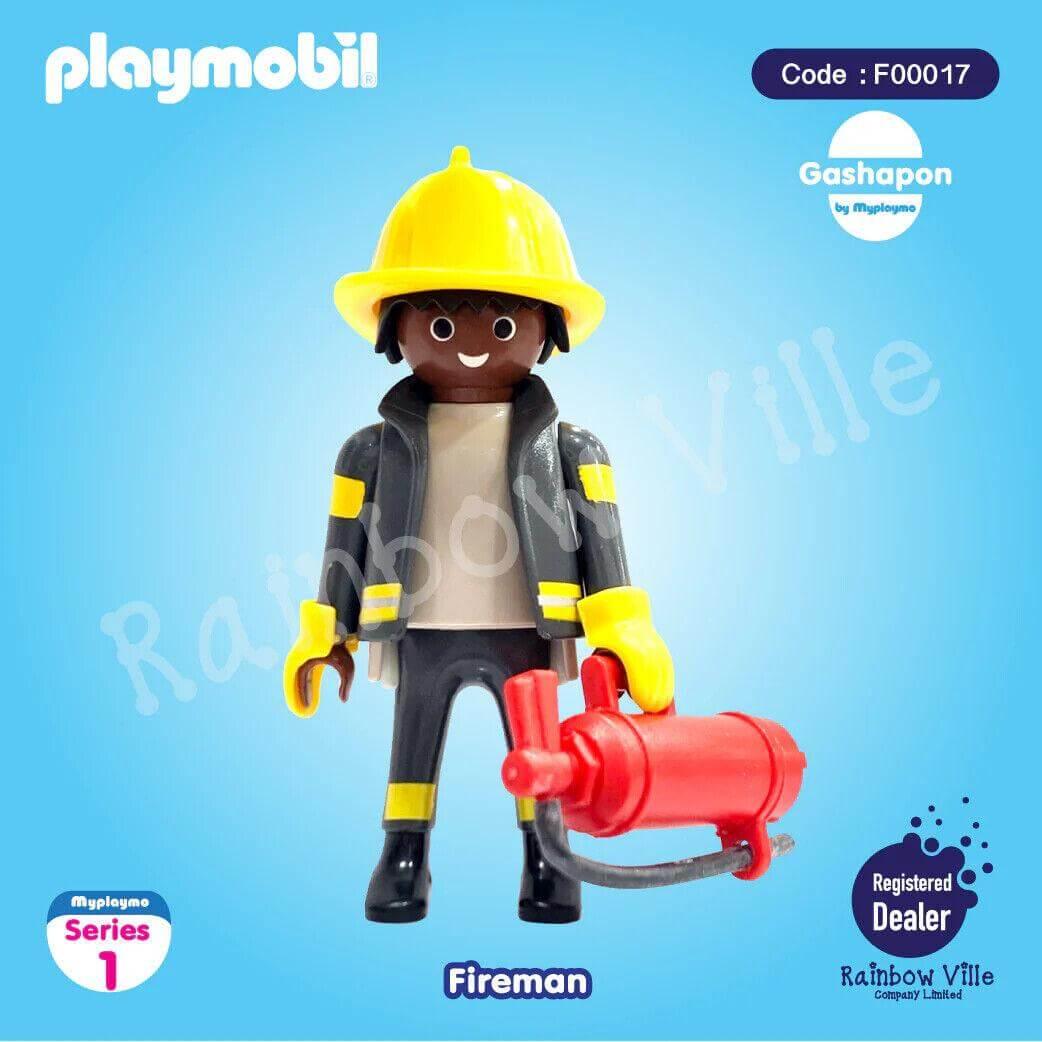 Playmobil Fireman figure with yellow helmet and red fire extinguisher, MyPlaymo Series 1