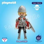 Playmobil Dragon Knight figure in silver armor with red accents holding a shield