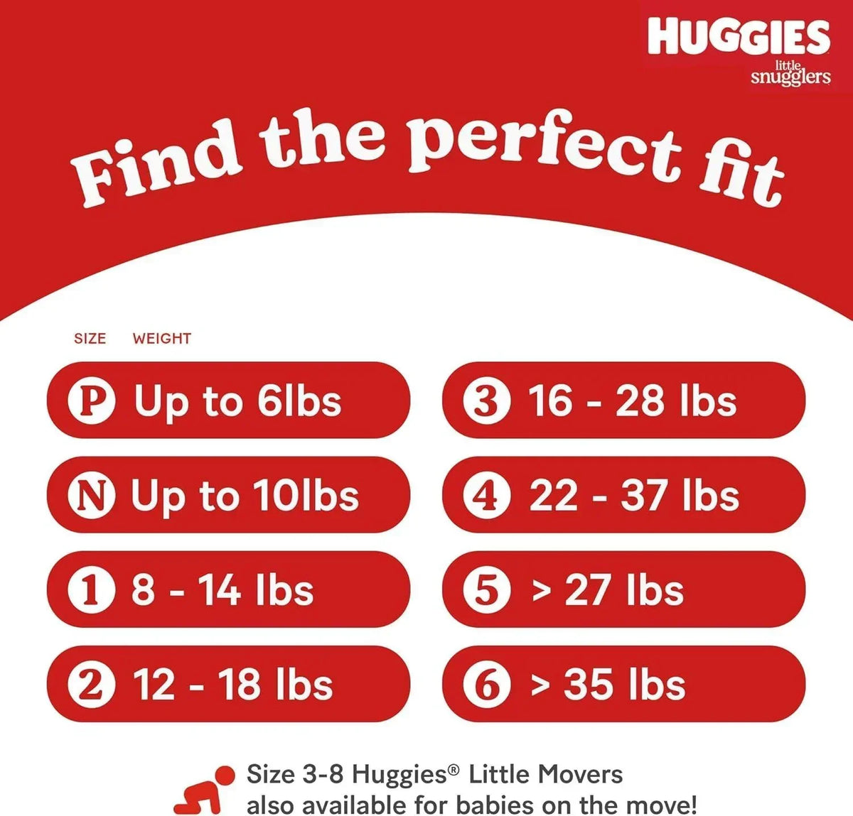 Huggies Little Snugglers size chart for perfect fit by baby weight