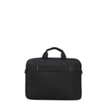 Black laptop briefcase with top handle and zippered closure
