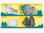 Pack of 16 silver steel animal-shaped office clips in assorted bird designs.