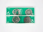 Set of 16 decorative steel paper clips in nature-inspired shapes in a green case