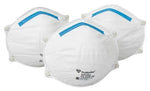 White N95 respirator masks with blue nose strips for safety and protection