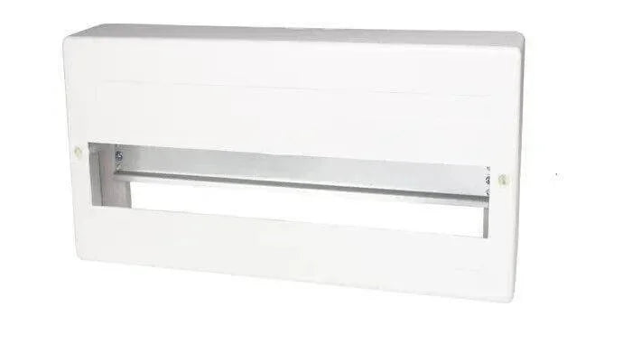 White plastic electrical junction box with metal mounting bracket