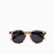 Tortoiseshell round sunglasses with dark lenses