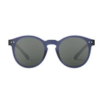 Blue round-frame sunglasses with dark tinted lenses, stylish unisex sunwear