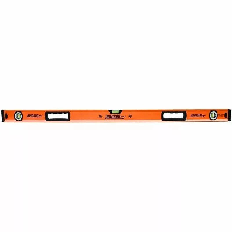 Orange Johnson Level 48-inch spirit level with bubble vials for precise leveling tasks