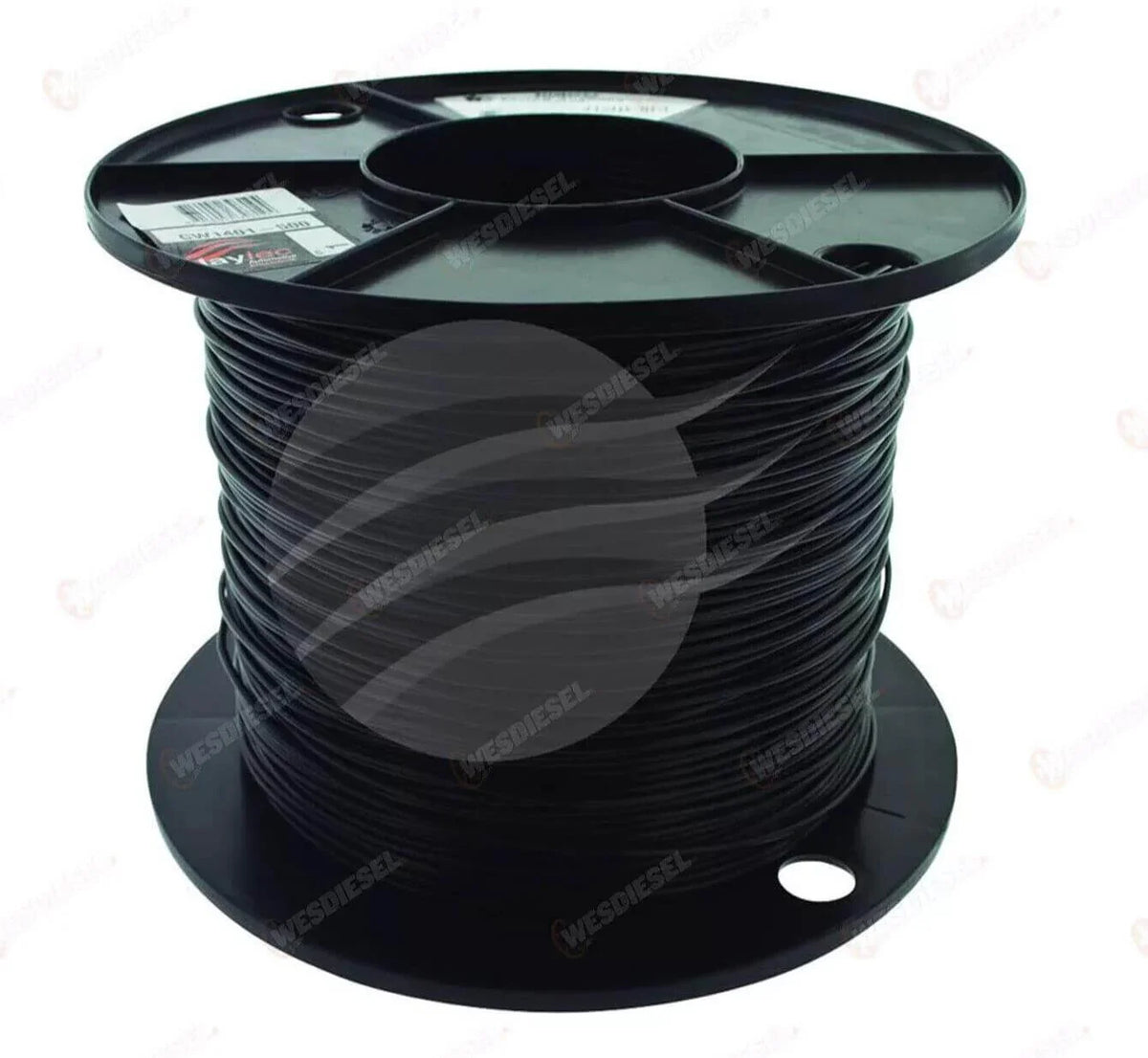 Black electrical wire spool for industrial use, compatible with tractor and truck parts