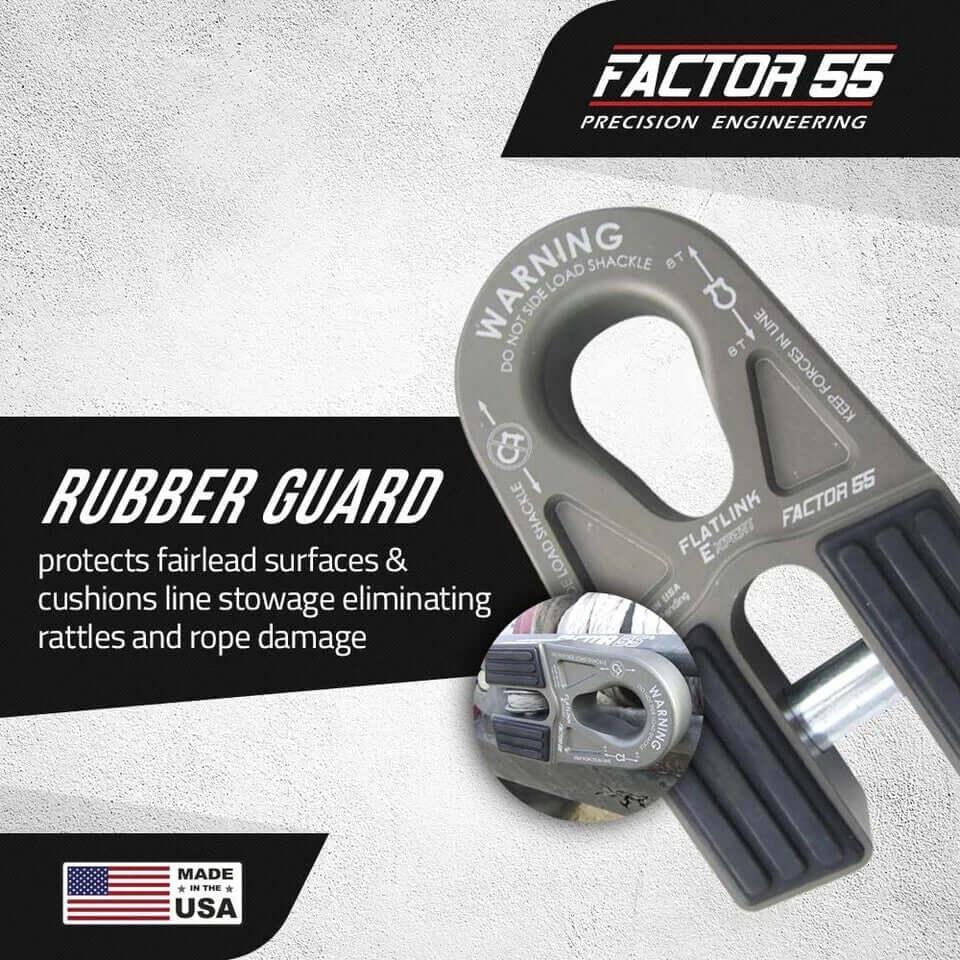 Factor 55 Flatlink shackle with rubber guard, USA-made precision engineering for line stowage protection