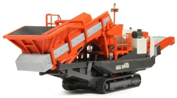 Orange and black tracked industrial crusher machine model with conveyor belt