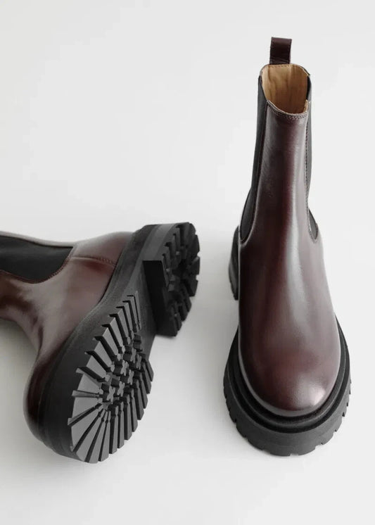 & OTHER STORIES Leather Chunky Sole Pull on Boots Brown Size EU 40
