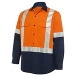 High-visibility orange and navy workwear shirt with reflective stripes for safety