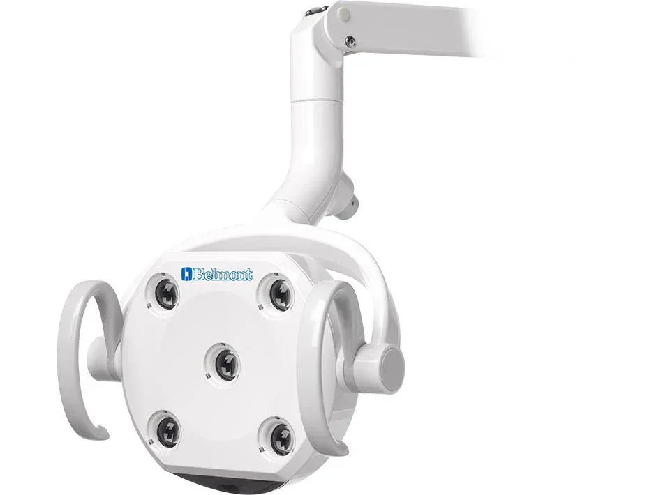 Belmont dental exam light with adjustable arm and multiple bulbs for clinical use