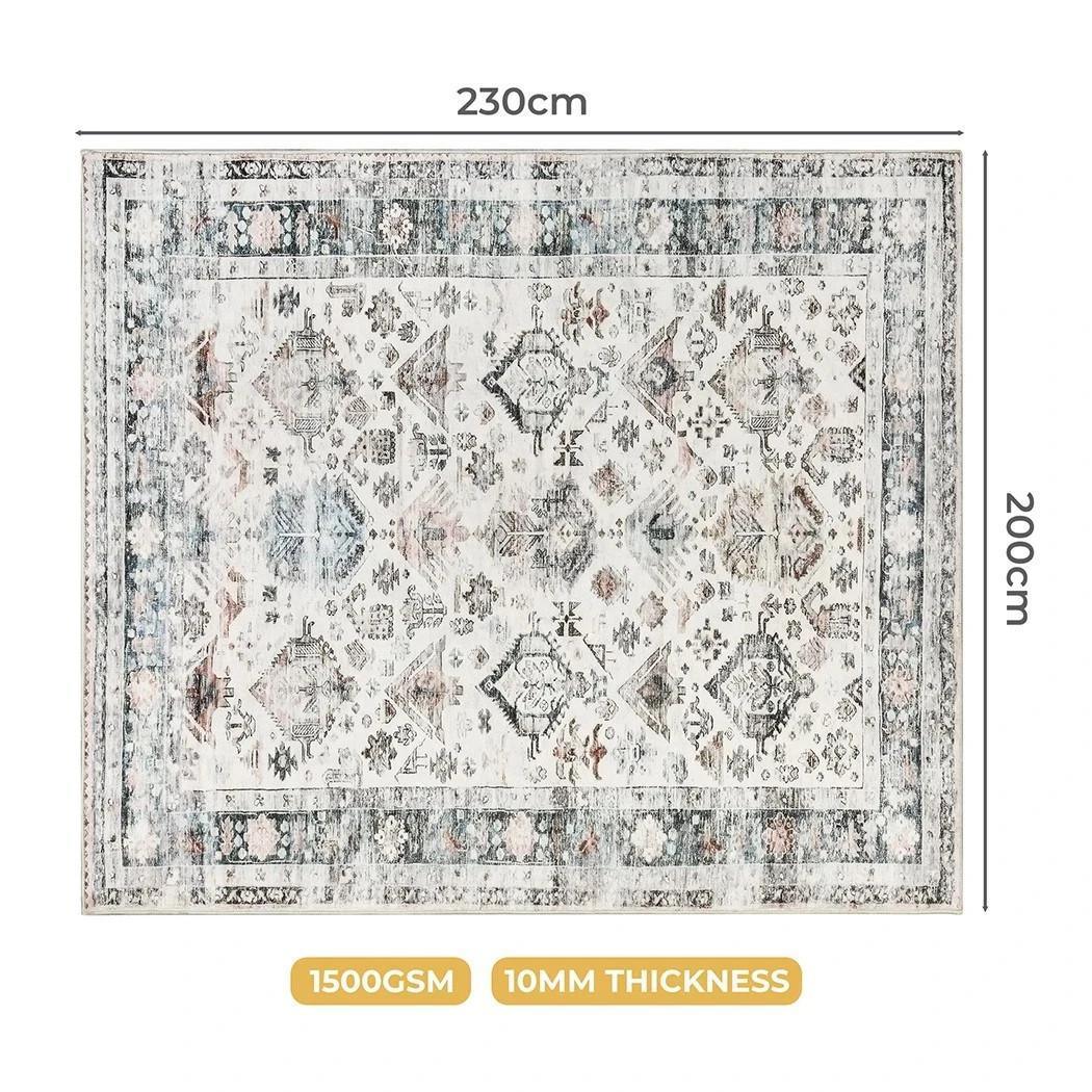 Marlow Floor Rug Vintage Short Pile Washable Carpet Soft Plush Non Slip 200x230