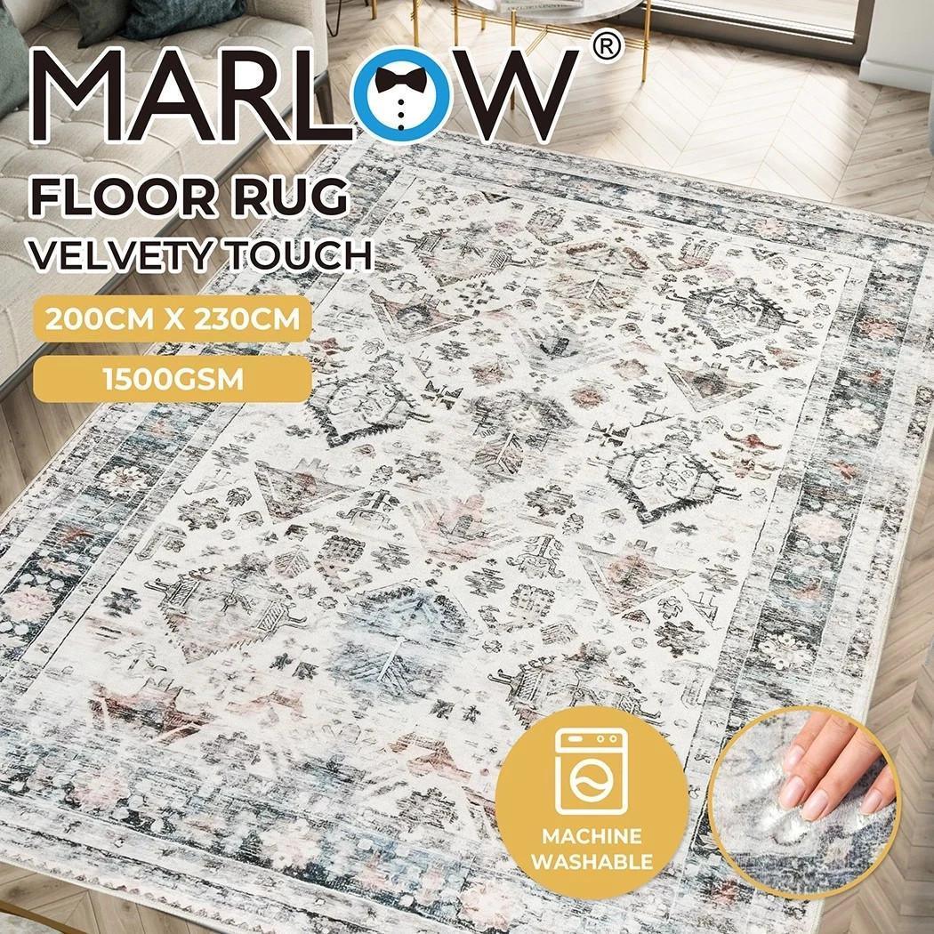 Marlow Floor Rug Vintage Short Pile Washable Carpet Soft Plush Non Slip 200x230