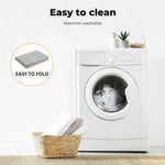 Machine washable towels easy to fold beside white washing machine