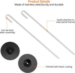Stainless steel solar panel ground mount stakes with black coated bases, bendable and durable for secure installation