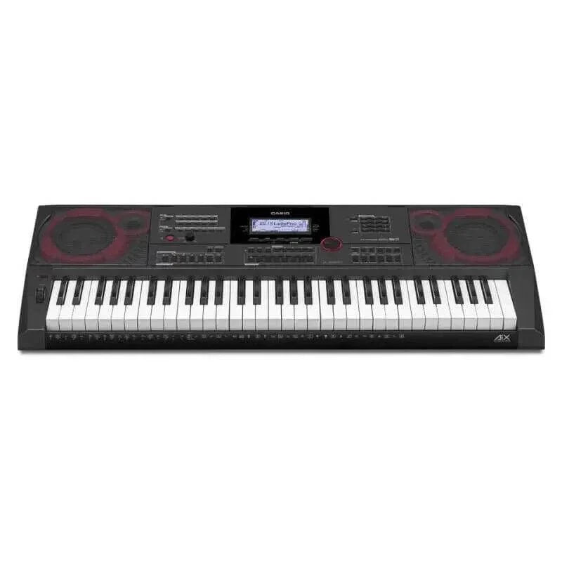 Casio AX keyboard with built-in speakers, digital display, and control buttons for music production