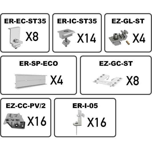 Clenergy kit for solar roof tin 8 panels tin kit with 35mm clamps K-SR-ECO 35