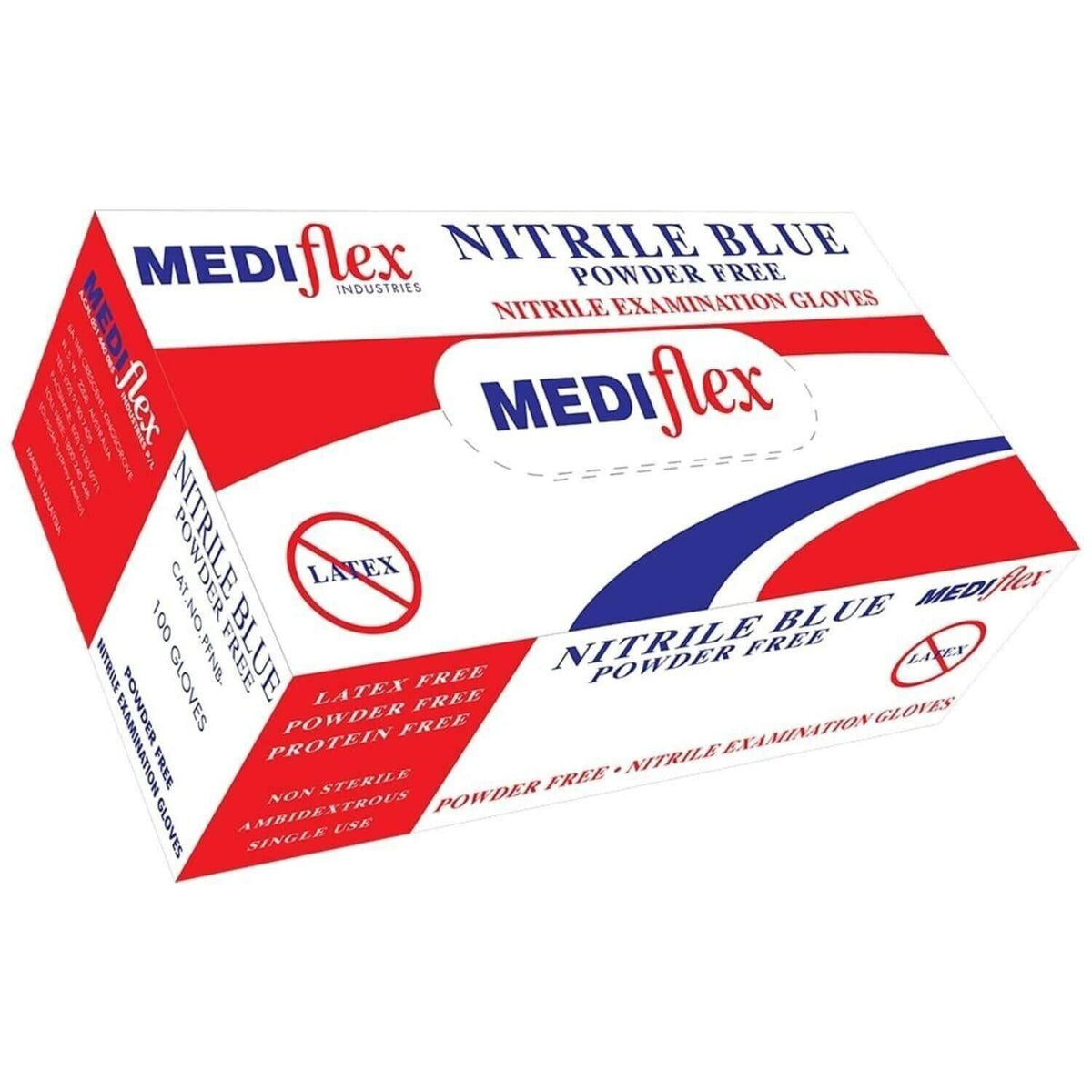 Mediflex blue nitrile powder-free examination gloves, latex-free, non-sterile, single-use