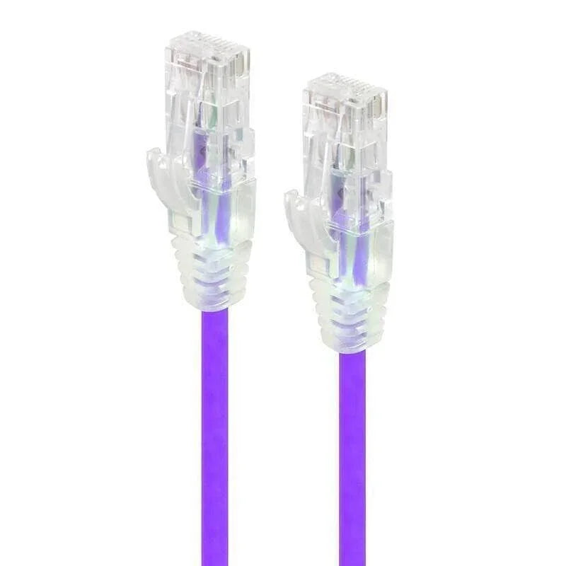 Purple Ethernet cable with clear RJ45 connectors for network connectivity