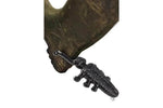 Black alligator-shaped hook holding a brown fabric item