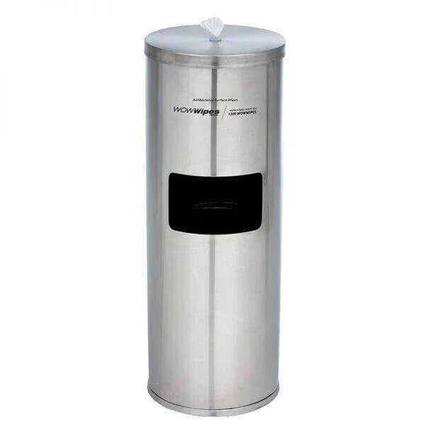 Stainless steel dispenser for WOW Wipes disinfectant surface wipes, commercial-grade hygiene solution