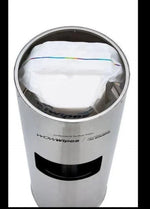 Stainless steel dispenser with WOWWipes antibacterial surface wipes, rainbow stripe detail visible