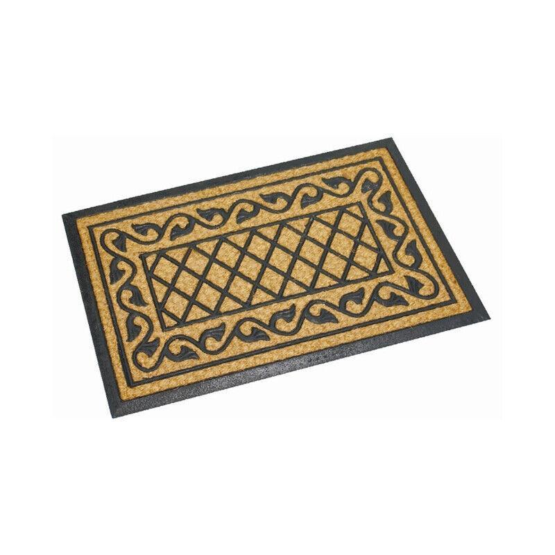 Decorative doormat with black border and diamond pattern, ideal for entryways
