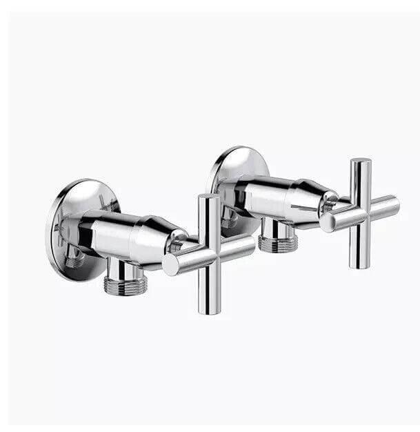 Chrome wall-mounted faucet with cross handles for bathroom or kitchen use