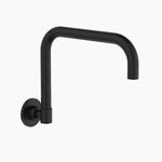 Black matte wall-mounted faucet with curved spout for modern kitchen or bathroom use