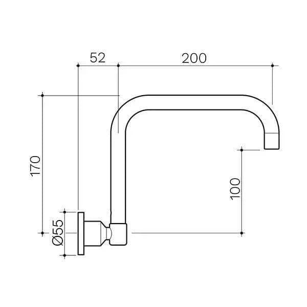 Technical drawing of a faucet with dimensions for plumbing installation