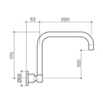 Technical drawing of a faucet with dimensions for plumbing installation