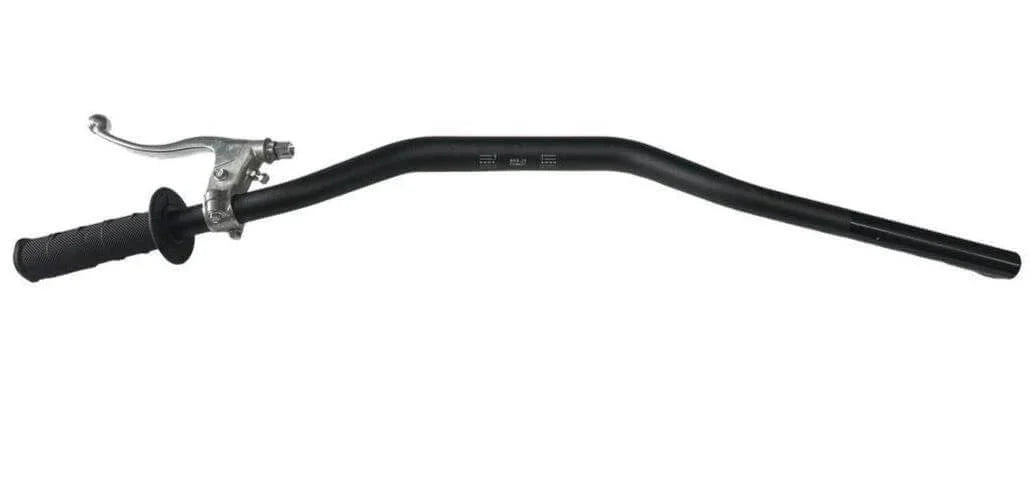 Black motorcycle handlebar with brake lever and grip, compatible with AGCO and EATON parts