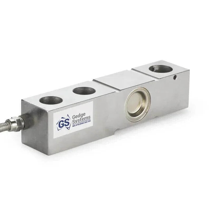 Gedge Systems industrial load cell with metallic finish and connection port