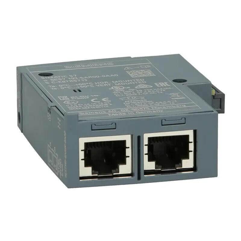 Siemens SIMATIC S7 industrial Ethernet module with dual RJ45 ports for automation systems