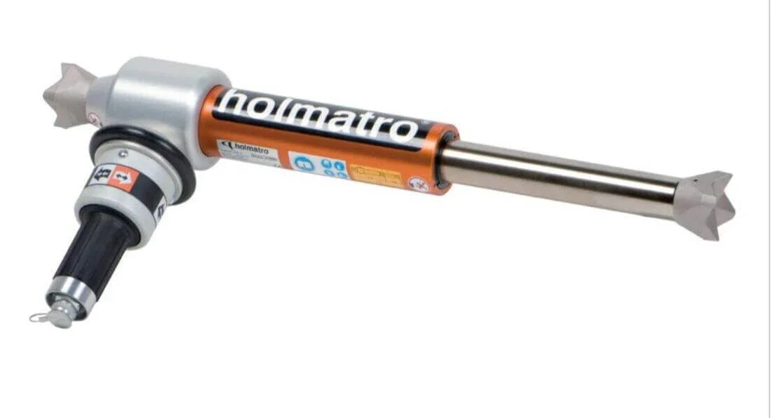 Holmatro hydraulic tool with orange and silver design for industrial use
