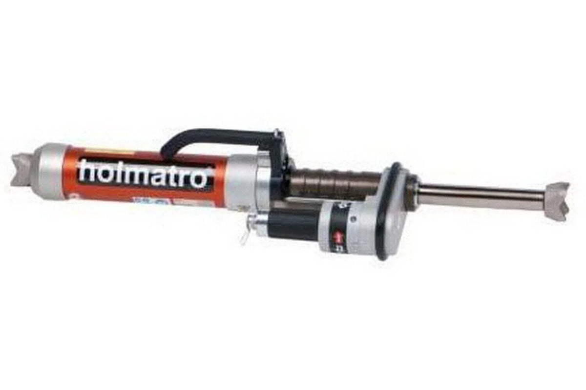 Holmatro hydraulic rescue tool with red and silver design for emergency extrication