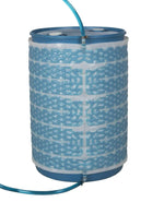 Blue plastic water tank with hose, ideal for agricultural or industrial use