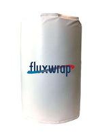 Fluxwrap branded white cylindrical cover with blue and red logo, suitable for industrial equipment protection.