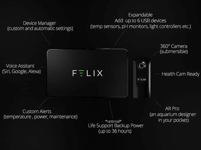 Felix smart aquarium controller with voice assistant, 360° camera, and expandable USB ports for tank monitoring