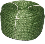 Green twisted rope bundle secured with white ties, ideal for gardening or farm use