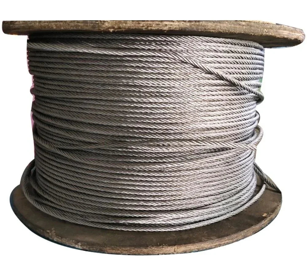 Heavy-duty steel wire rope on wooden spool for industrial, tractor, or truck applications