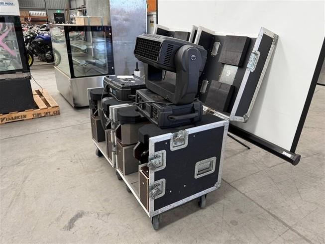 Professional stage lighting equipment in rugged flight cases for event production and rentals