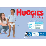 Huggies Ultra Dry diapers for boys, size 6, 60 count, with Mickey Mouse design and Rapid-Dry technology